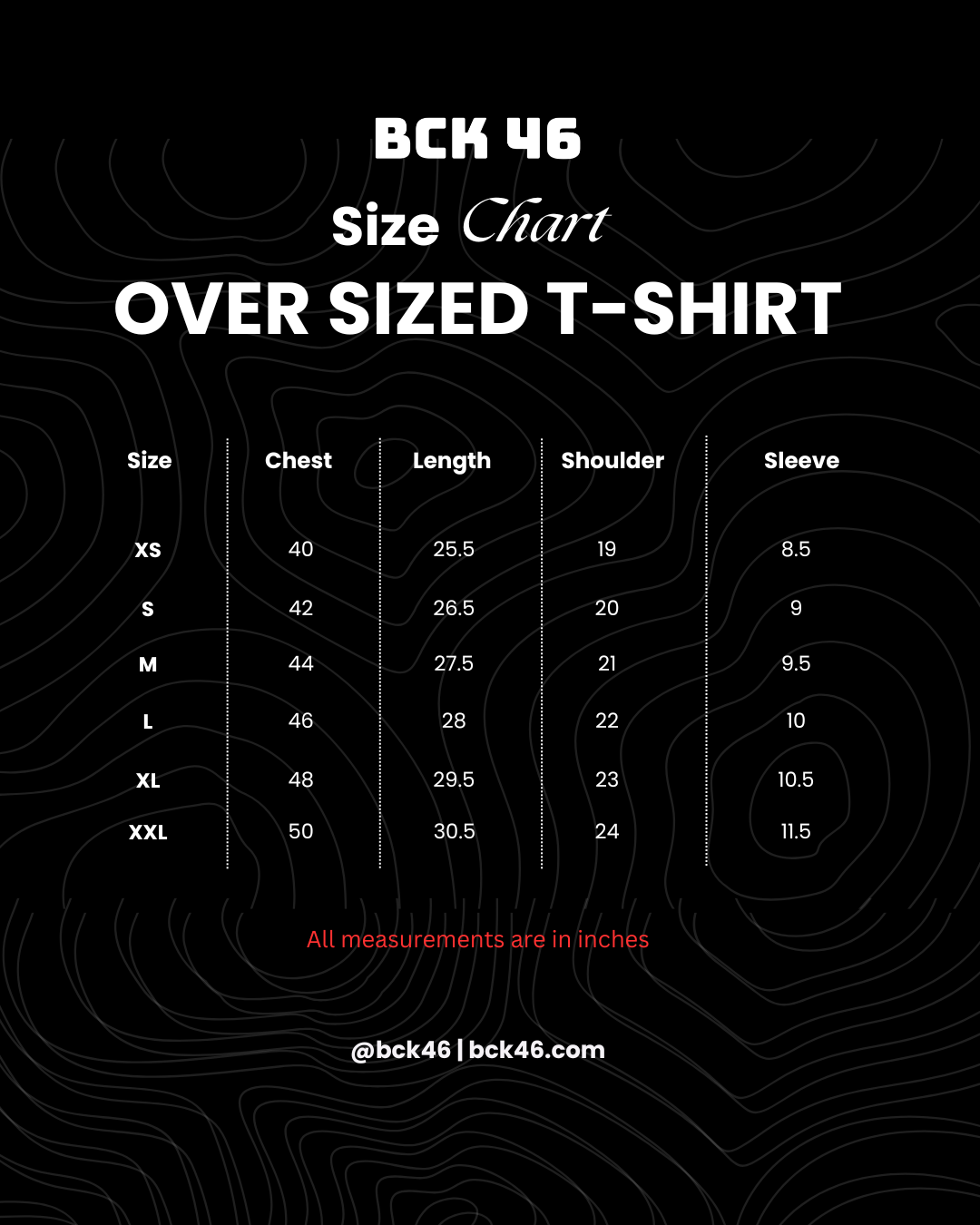 Size Chart Black White Red Navy Brown Beige Blue Lavender